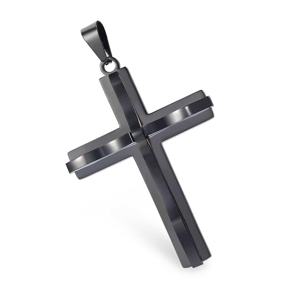 5mm Black Cross Pendant Necklace Cuban Chain 18-30inch