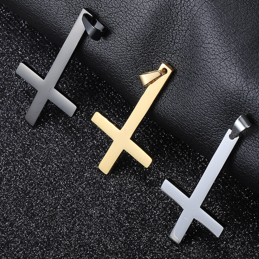 3mm Inverted Cross Pendant Necklace Cuban Chain