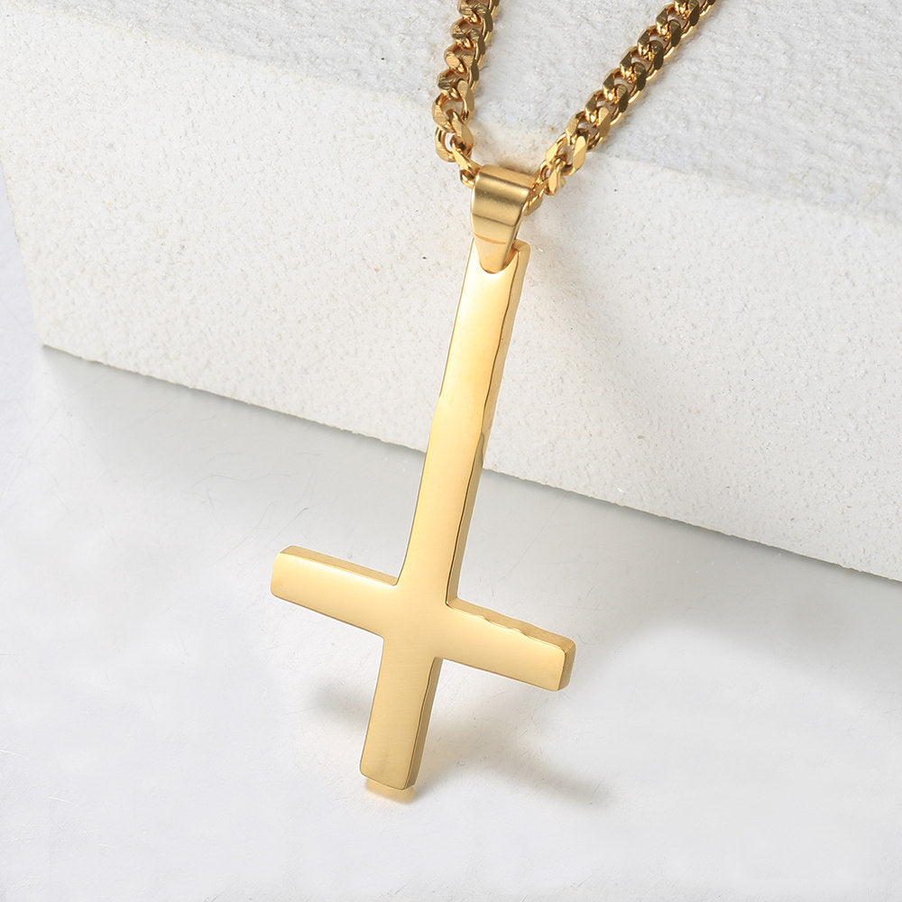 3mm Inverted Cross Pendant Necklace Cuban Chain