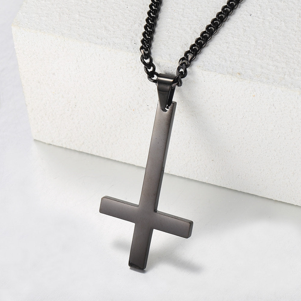 3mm Inverted Cross Pendant Necklace Cuban Chain