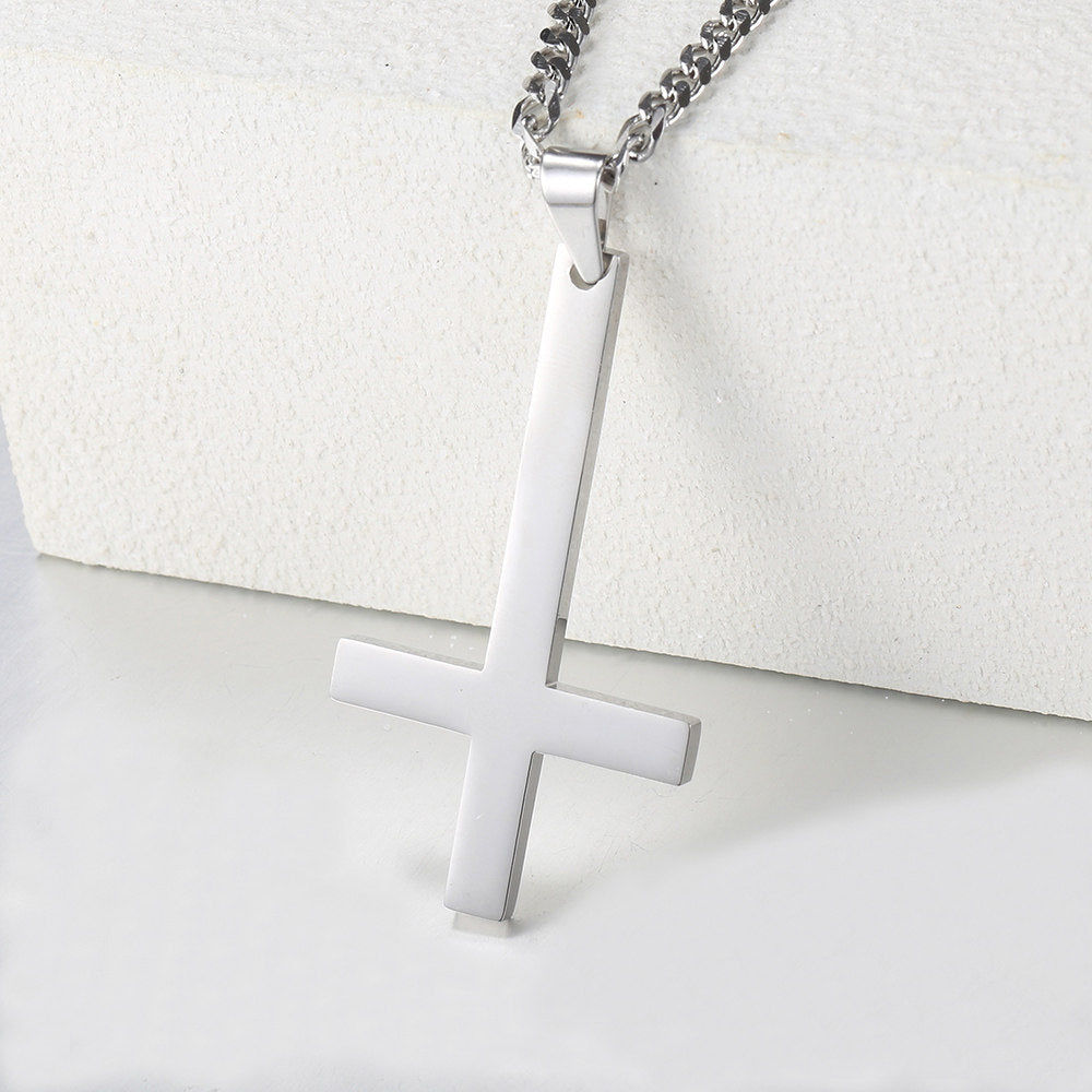 3mm Inverted Cross Pendant Necklace Cuban Chain