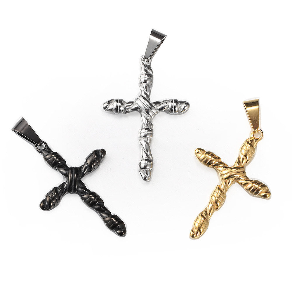 Silver Black Gold Cross Pendant Necklace Cuban Chain 18-24inch
