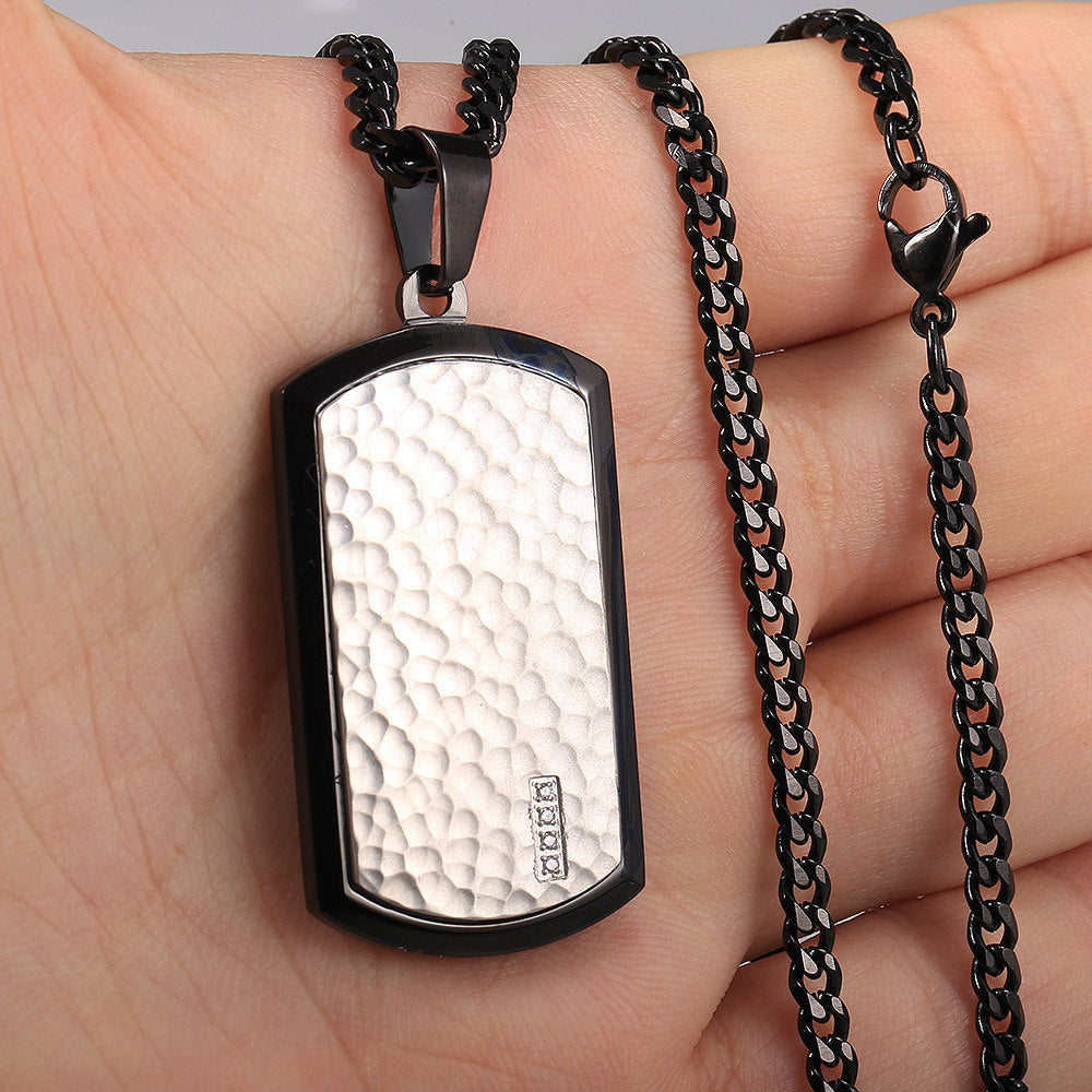 3mm Silver Black Dog Tag Pendant Necklace 18-24inch