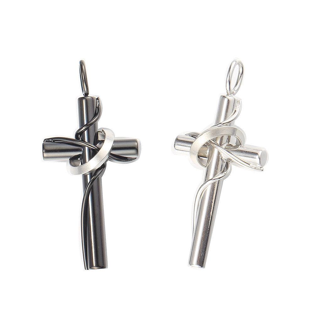 3mm Cross Pendant Necklace Silver Black Cuban Chain