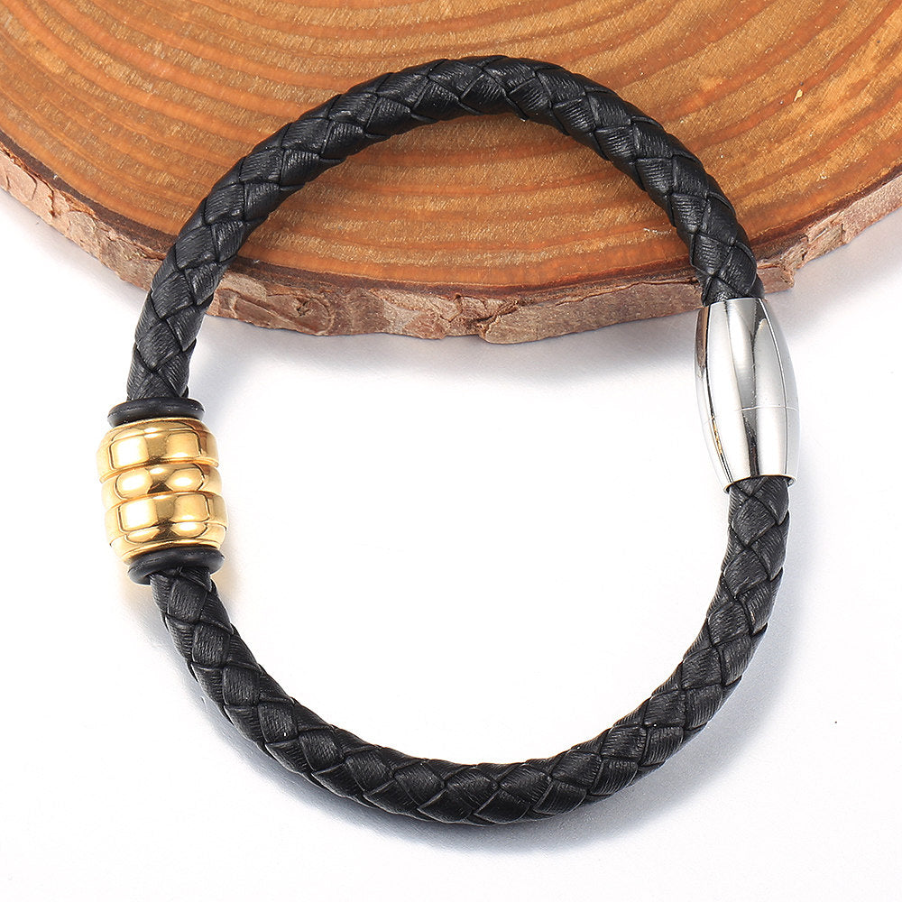 6mm Leather Bracelet Bead Charm Black Brown Braided Rope Chain