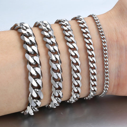 3/5/7/9/11mm Silver Gold Black Cuban Chain Bracelet 7-10inch