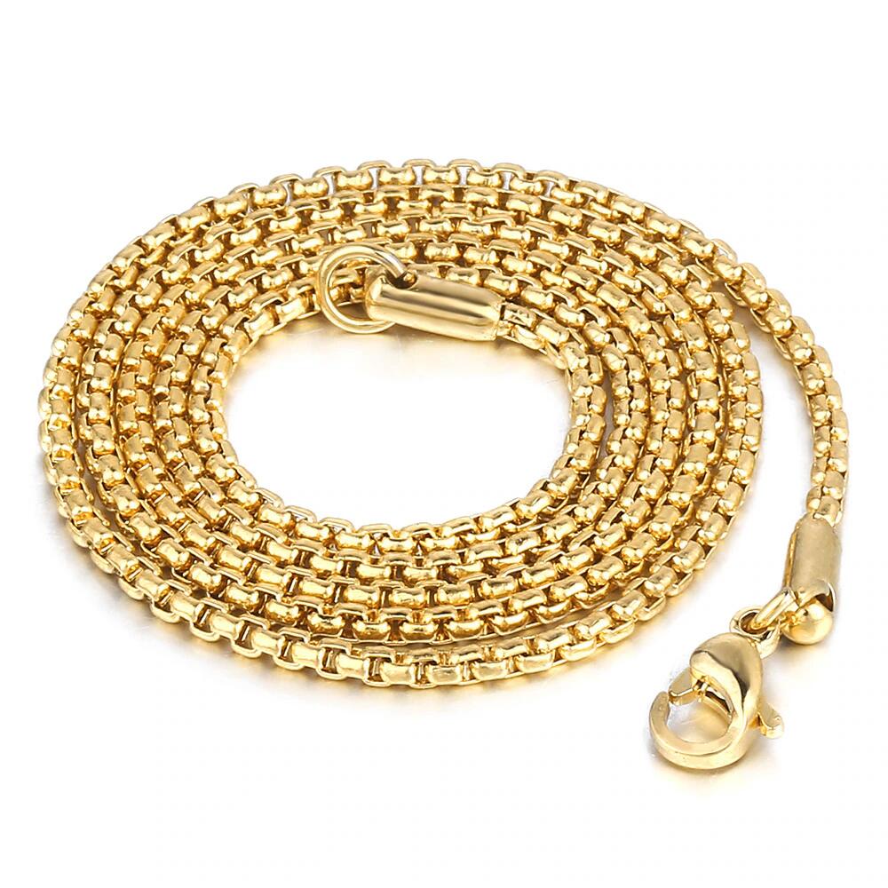 2mm Gold Silver Black Box Chain Necklace 18-30inch