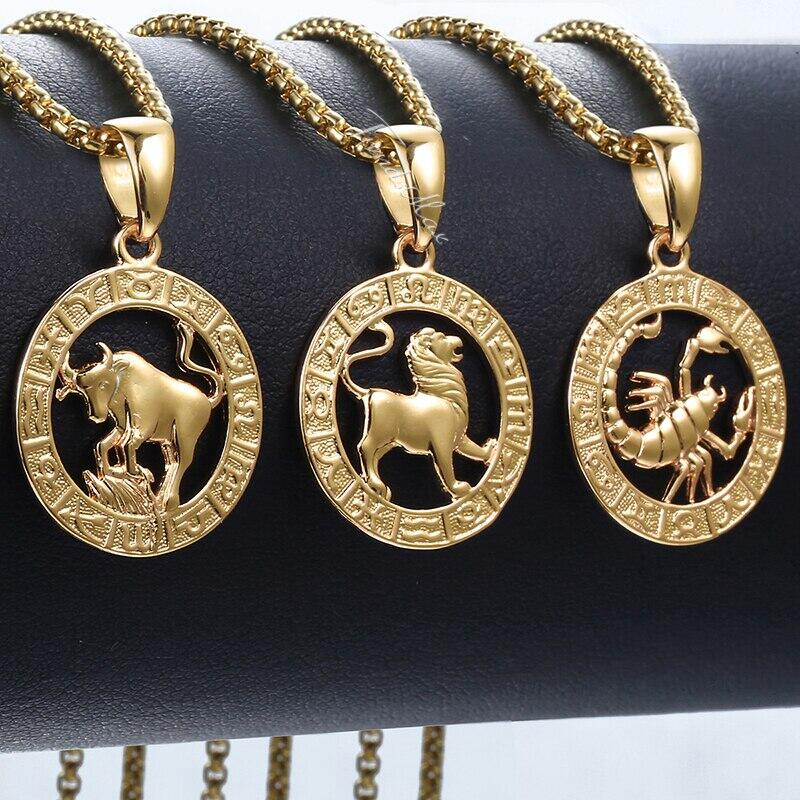 Gold Plated Zodiac Pendant Necklace Box Chain 22inch