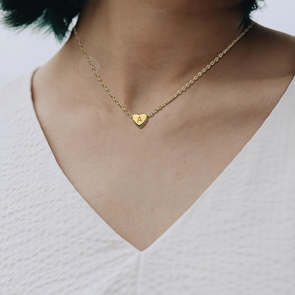 Gold Mini Heart Initial Letter Charm Choker Necklace 14+2inch