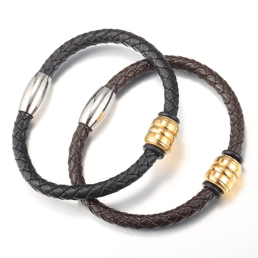 6mm Leather Bracelet Bead Charm Black Brown Braided Rope Chain